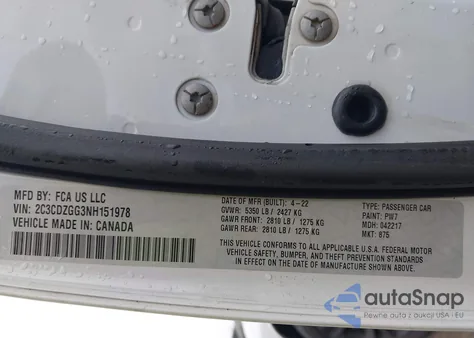 2022 Dodge Challenger Sxt Awd из США, поврежденный, VIN 2C3CDZGG3NH151978